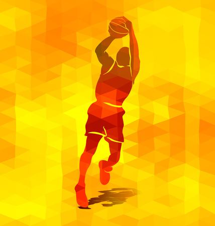 Polygonal background with a silhouette of a basketball player. Vector illustrationのイラスト素材