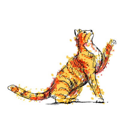 Colored Hand drawing cat. Vector illustrationのイラスト素材