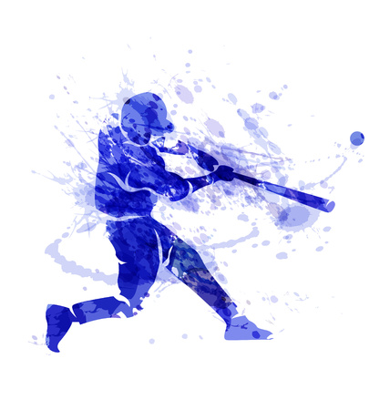 Colored vector silhouette of a baseball playerのイラスト素材
