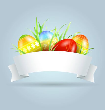 Vector label with Easter eggs and grassのイラスト素材