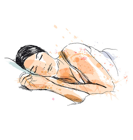 Colored hand sketch of a sleeping woman. Vector illustrationのイラスト素材