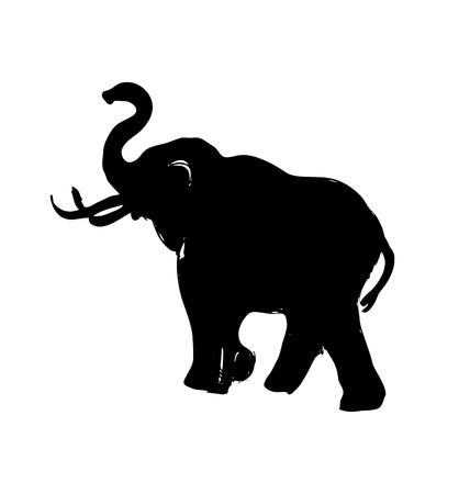 Hand drawing silhouette of an elephant. Vector illustrationのイラスト素材