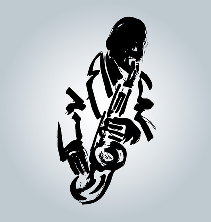 Vector sketch jazzman with saxophone. Vector illustrationのイラスト素材