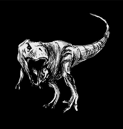 Tyrannosaurus hand drawing on a black background. Vector illustrationのイラスト素材
