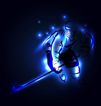 Vector Illustration of a hockey player on a dark backgroundのイラスト素材