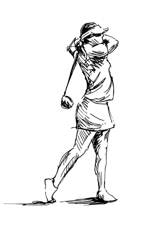 Hand sketch woman playing golf Vector illustrationのイラスト素材