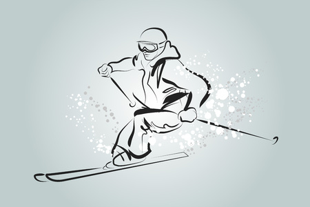 Vector line sketch skierのイラスト素材