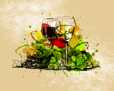 Colored hand sketch  glasses of wineのイラスト素材
