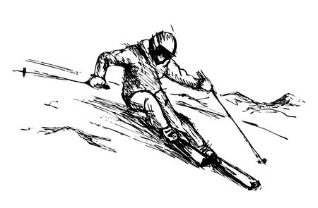Hand sketch skier in the mountains vector illustration.のイラスト素材