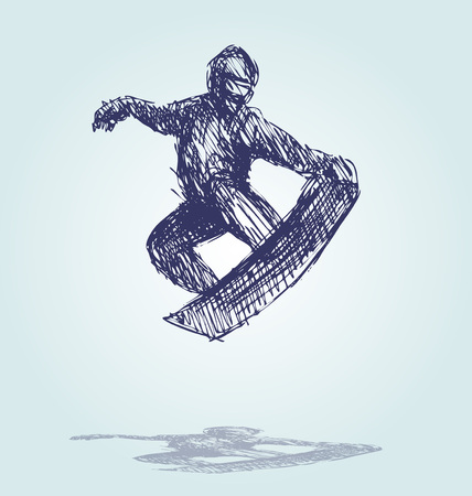 Hand Sketch Snowboard Silhouette vector illustration.のイラスト素材
