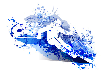 White silhouette skier on watercolor vector illustration.のイラスト素材