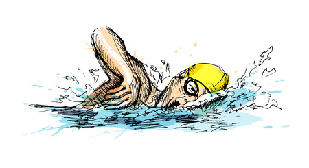Colored hand sketch swimmer vector illustration.のイラスト素材