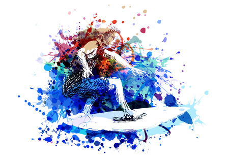 Vector color illustration surfer のイラスト素材