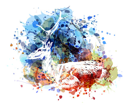 Vector color illustration of sitting deerのイラスト素材