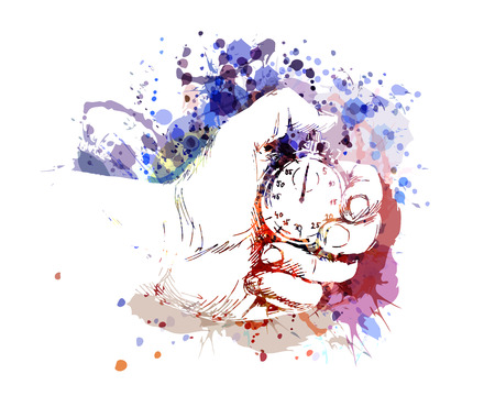 Vector color illustration of hand with stopwatchのイラスト素材