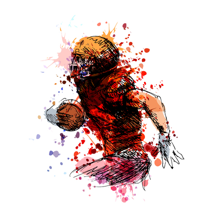 Colored sketch of an American football player vector illustration.のイラスト素材