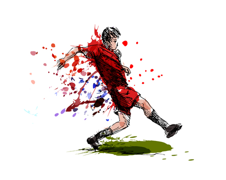 Colored hand sketch of a soccer player vector illustration.のイラスト素材
