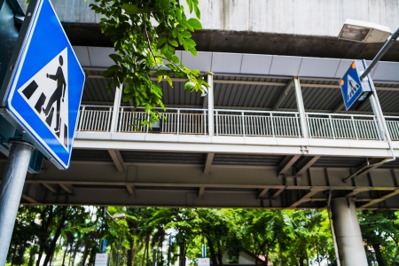 Zebra crossing, two pedestrian cross warning traffic signs in blueの写真素材