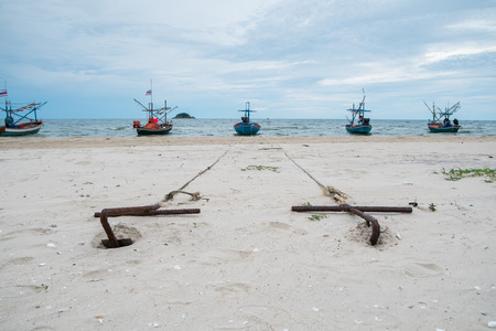Anchors on the beachの写真素材