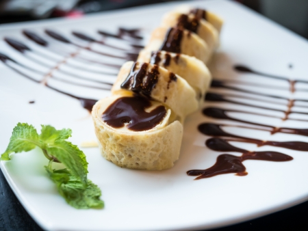 Banana roll with chocolateの写真素材