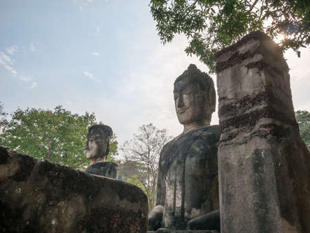 Ancient Buddha at Kamphaengphet Historical Park, Thailandの写真素材