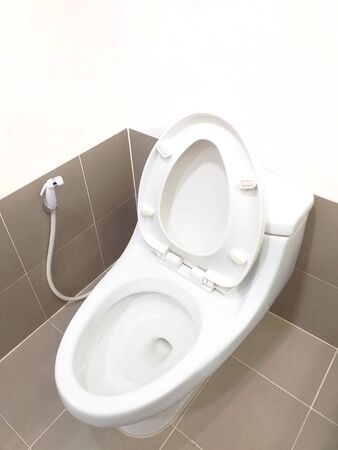 flush toilet in the bathroom of the hotel roomの写真素材