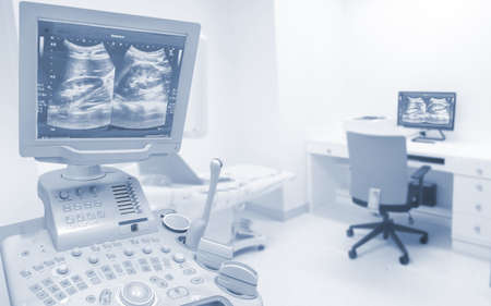 Medical technology ultrasound abdomen the ultrasound room patient in the hospitalの写真素材