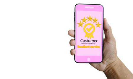 Customer service and Satisfaction concept in hotels, people touching on-screen smartphones choose...