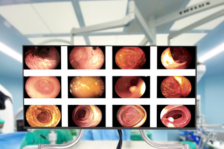 Colonoscopy which treated by surgery  Blurry  hospital operating room for the operation. Medical health and Education concept.の写真素材