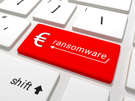 Keyboard equipped with a red ransomware euro button.の写真素材