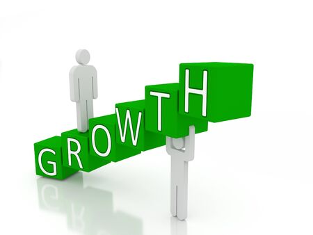 Figure on stairs that are created with the word "GROWTH".の写真素材