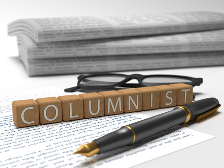 Columnist - dices containing the word columnist, a book, glasses and a fauntain pen.の写真素材