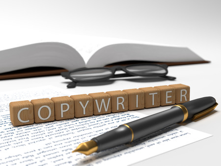 Copywriter -  - dices containing the word copywriter, a book, glasses and a fauntain pen.の写真素材