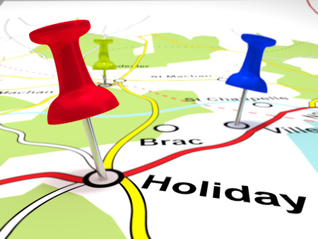 Pin Points on a map - A map with the place holiday pin pointed on a map.の写真素材