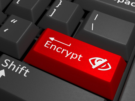 Encrypt key on keyboard - A red key with the text sell on a white keyboard combined with a invisible sign.の写真素材