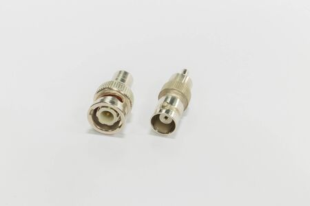 BNC  Adapter to rca , BNC on white background.の写真素材
