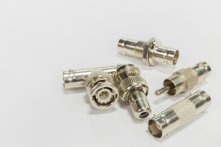 BNC  Adapter to rca , BNC on white background.の写真素材