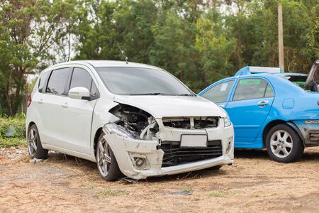 car crash accident damaged automobiles.の写真素材