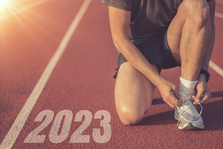 2023 symbolises the start into the new year. Goal of Success happy new year 2023 concept.