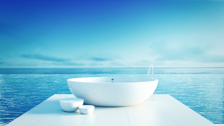 Beach bathroom - Luxury and modern hotel / 3D render interiorの写真素材