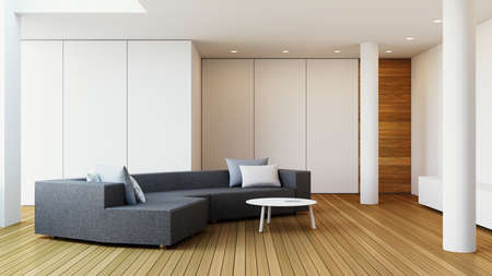 White wall living room - 3D rendering