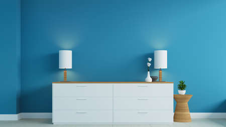 Blue wall entryway and modern cabinet in room - 3D renderingの写真素材