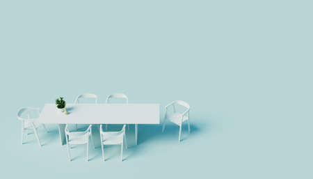Dining room  top view - Minimalism pastel green color 

background - 3D renderingの写真素材