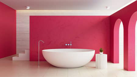 Viva Magenta bathroom interior color of the year 2023 - 3D renderingの写真素材