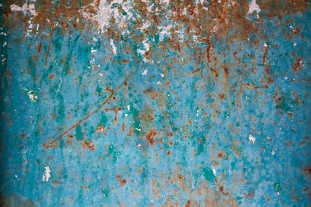 Texture of rusty metal with paint green and blue tracesの写真素材
