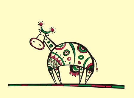 Illustration of cow, produced in ethno style with the unique colourのイラスト素材