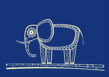 Illustration of blue elephant, produced in ethno style with the unique colourのイラスト素材