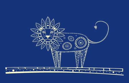 Illustration of blue lion, produced in ethno style with the blue colourのイラスト素材