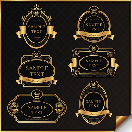 Set of black gold-framed labels in vectorのイラスト素材