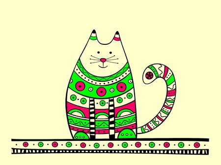 Illustration of cat, produced in ethno style with the unique colourのイラスト素材